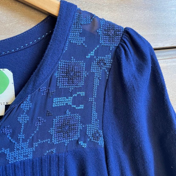 Anthropologie Dubois Blue Embroidered Tunic Shirt Dress - Picture 4 of 6